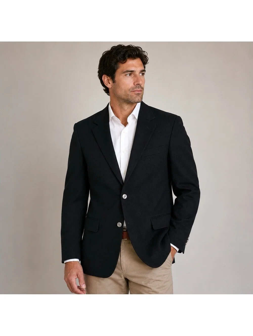 Chaps Black Blazer Men’s 48R Classic Fit Suit Jacket Formal 100% Wool-Laine